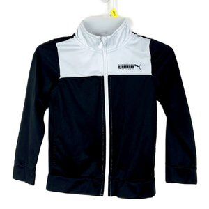 Puma Sweater Youth 6 Black White Color Block Track Zip Up Athletic Activewear